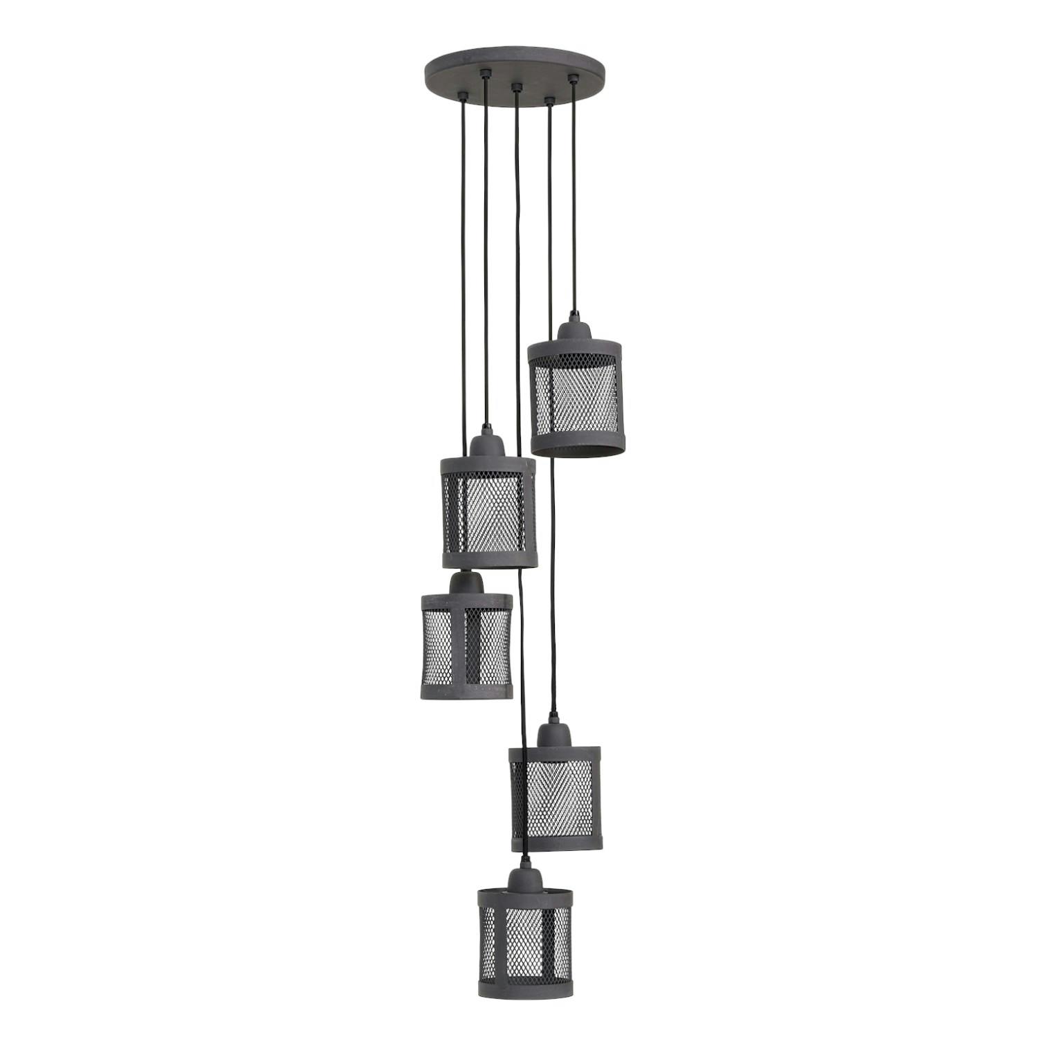 Suspension industrielle métal gris 5 lampes