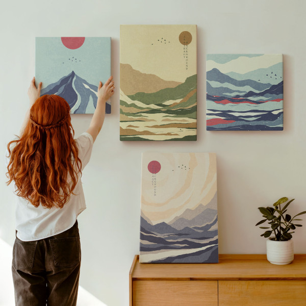 Obraz canvas 4 częściowy Góry japandi |40x40, 40x60| Wallfluent
