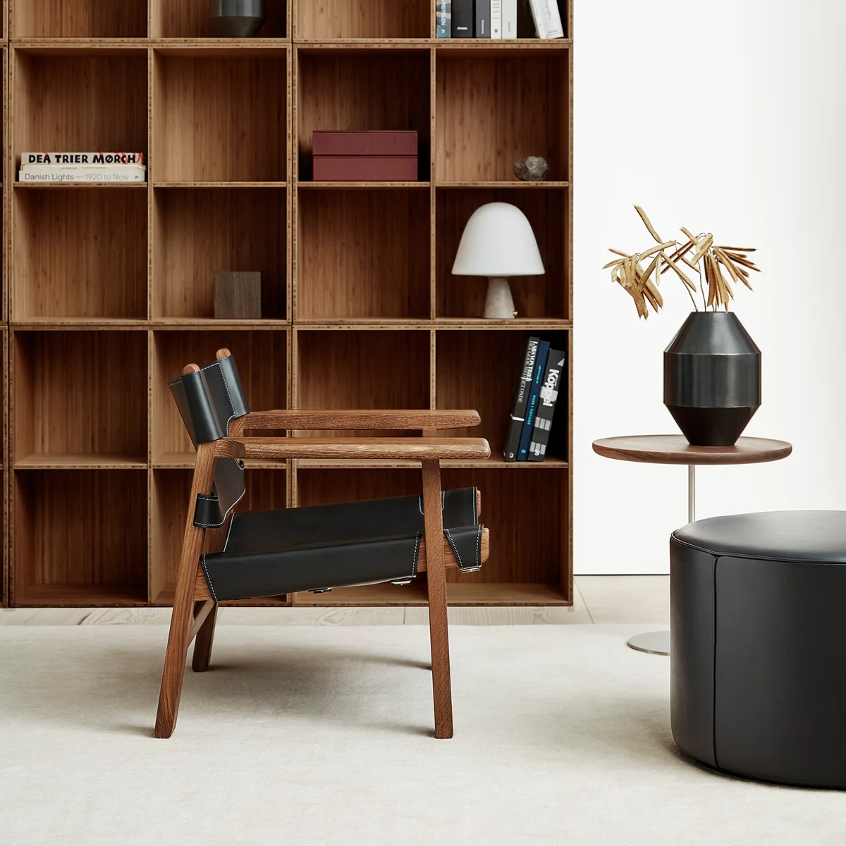 Fredericia - Mono Pouf Ø 55 cm, Leder 301 schwarz