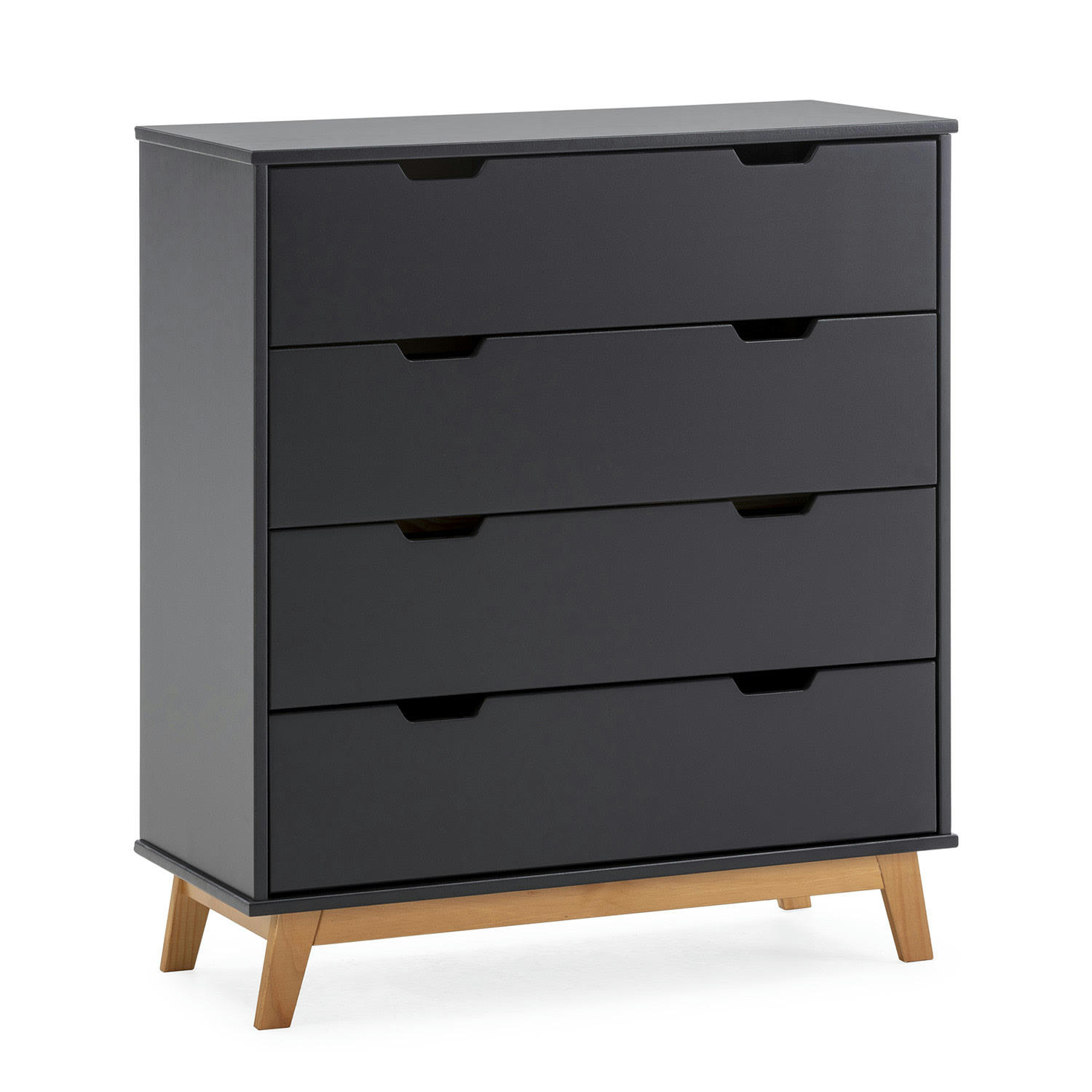 MIRANDA - Commode avec 4 tirois en couleur anthracite, pieds bois naturel