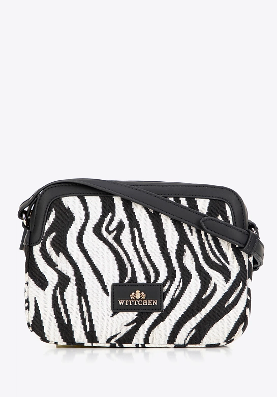 Damska crossbody z żakardu i ekoskóry biało - czarna