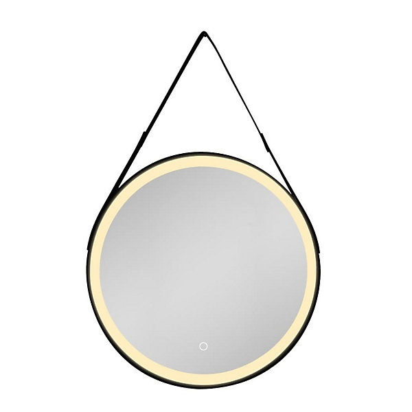 60x60 cm miroir suspendu rond avec éclairage LED et capteur, cadre en métal, noir (SATZREMLED60CE)