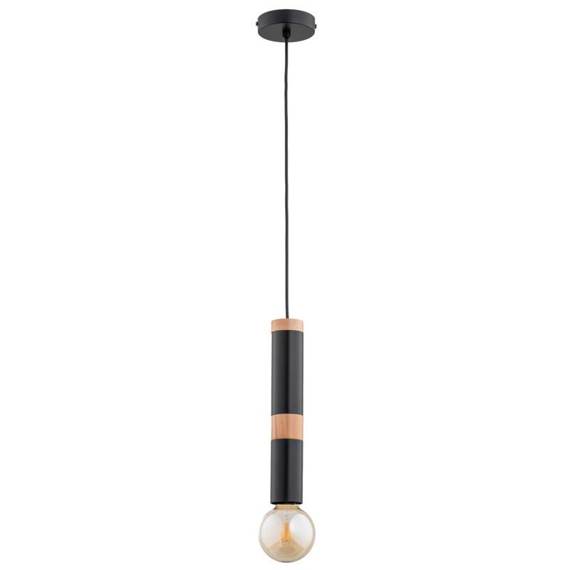 Lampa wisząca AKORD czarna-jasne drewno 1xE27x15W wym:85x10x10cm IP20 Alfa