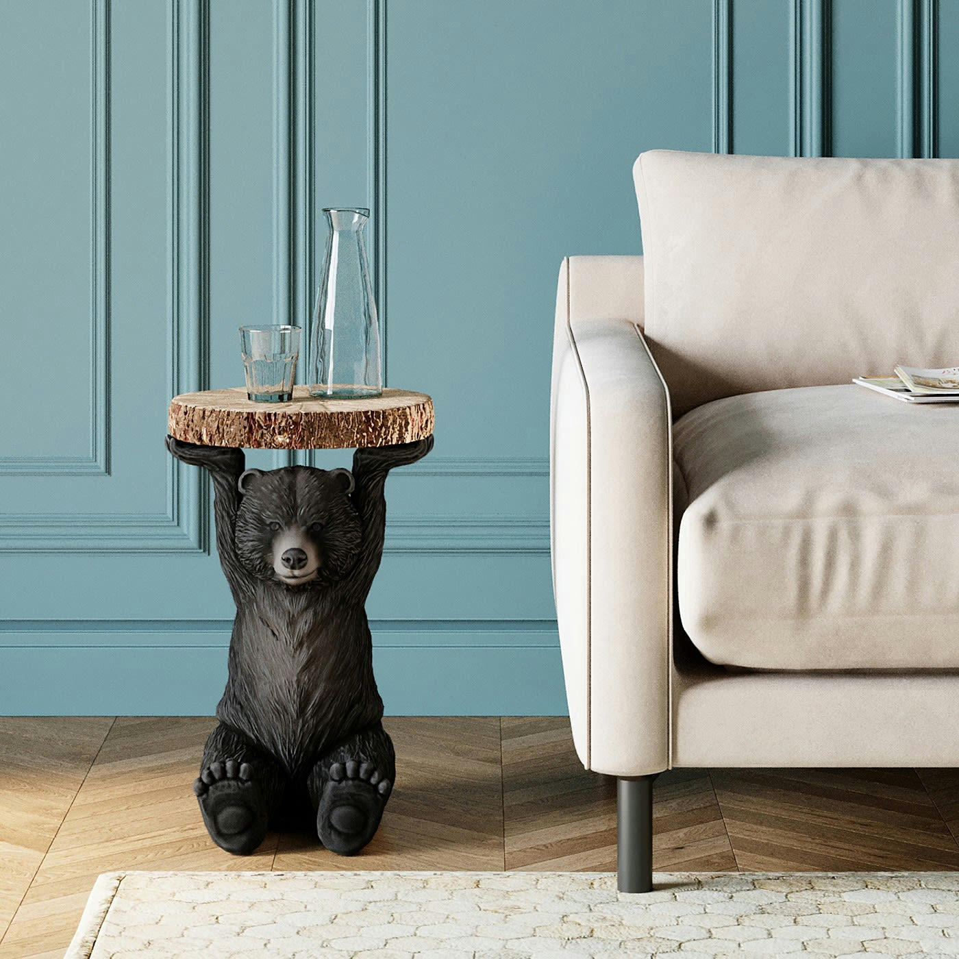 ANIMAL - Table d'appoint ours noir en polyrésine