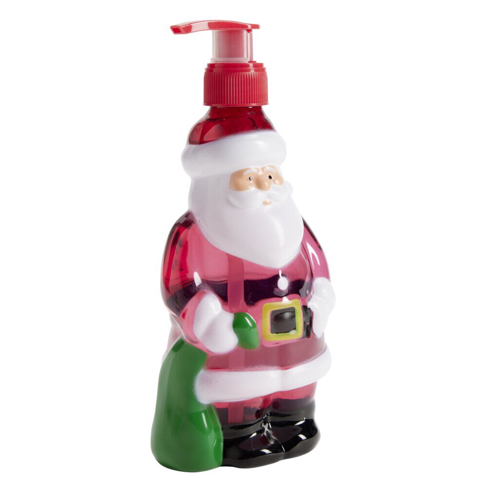 Savon mains liquide flacon Père No&euml;l plastique rouge et blanc 340ml