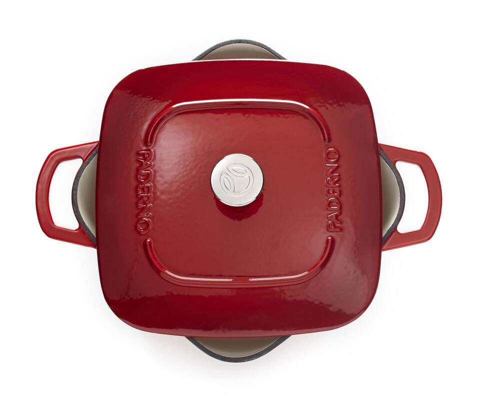 PADERNO Dutch Oven, Durable Cast Iron, Oven Safe, Red, 6.5qt
