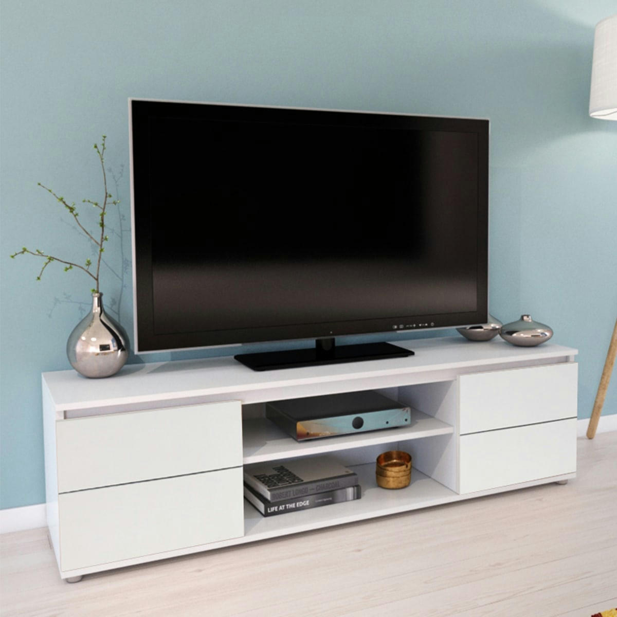 - Meuble tv 140cm 2 portes 1 niche blanc