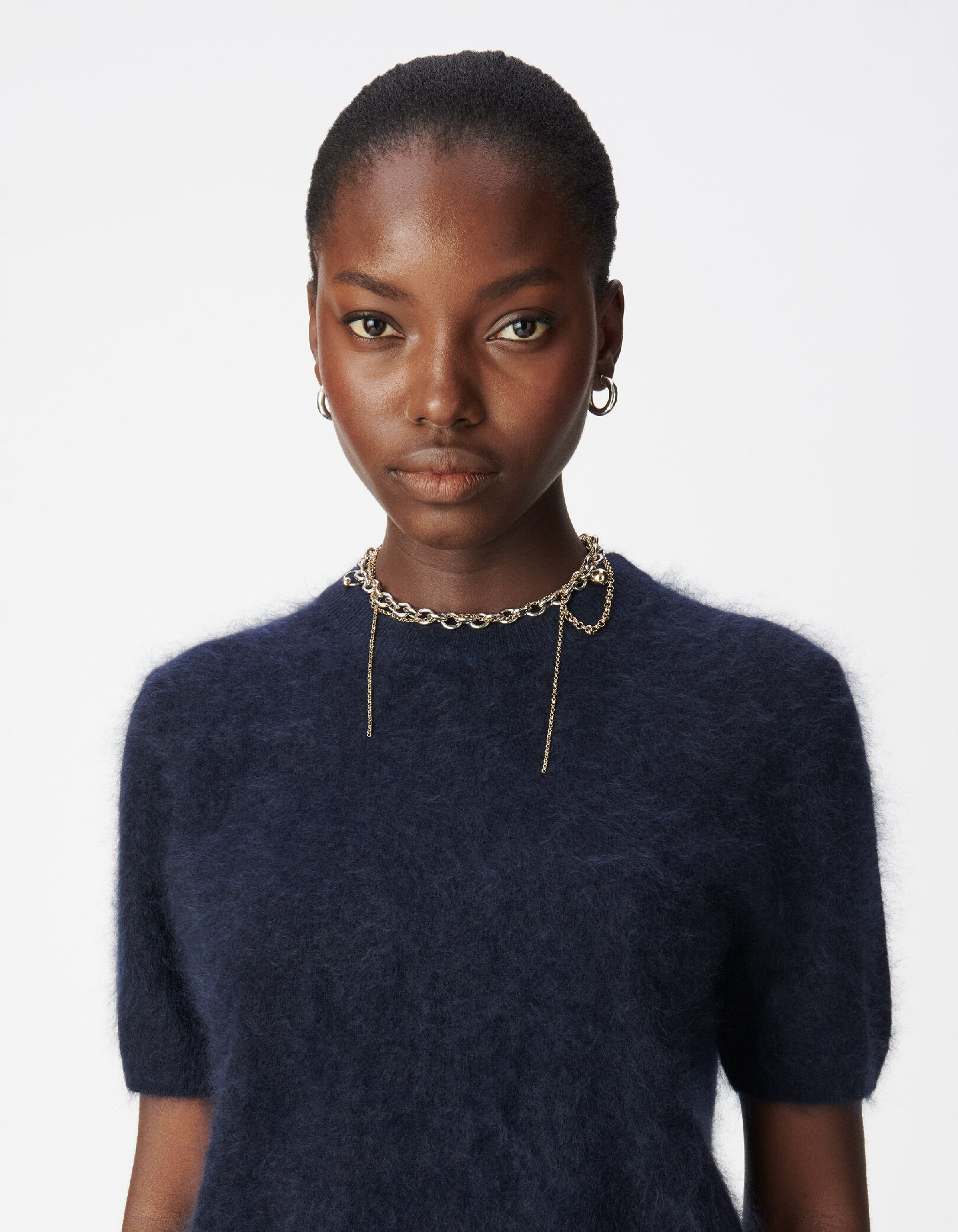 Pull col rond lilas tricot cachemire brossé Femme