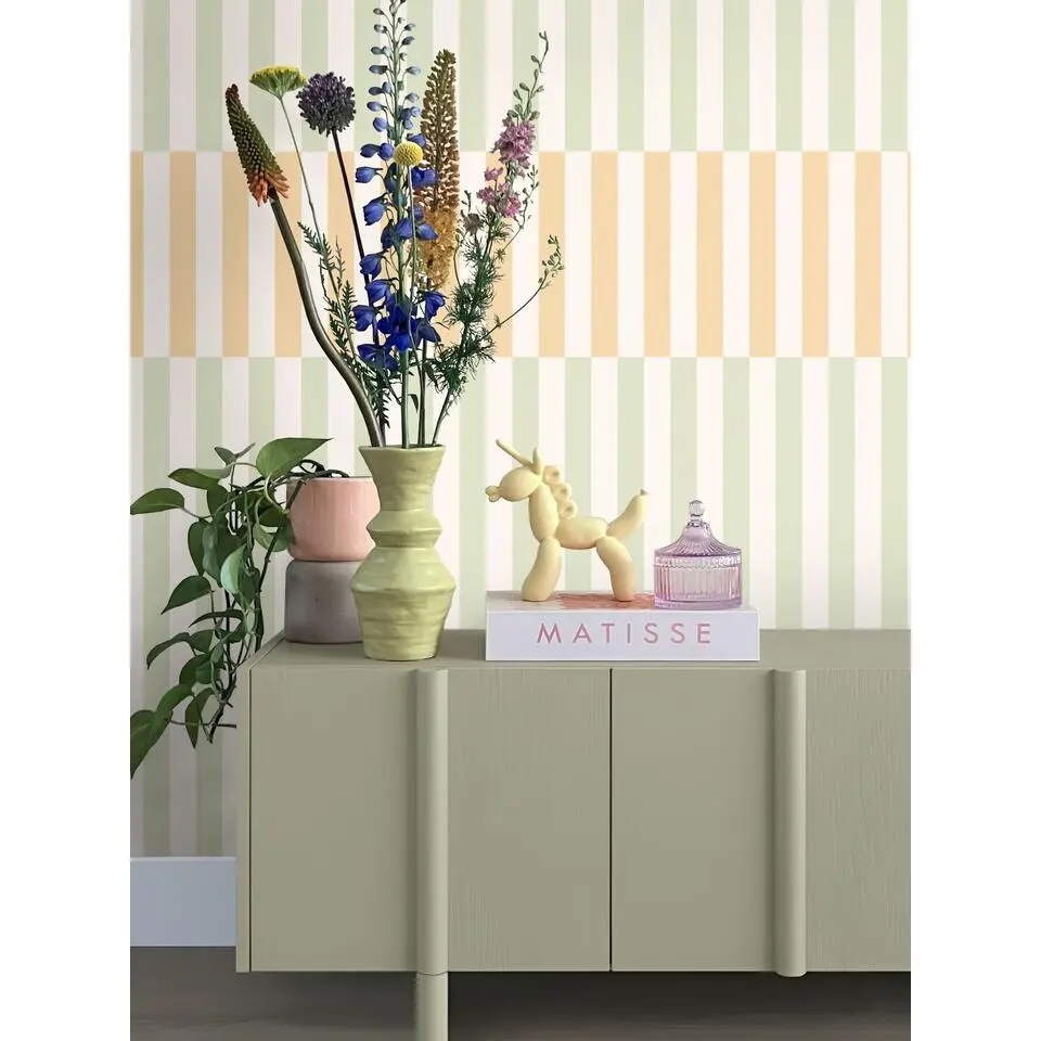 ESTAhome fotobehang strepen groen, geel en blauw - 2.5 x 2.79 m