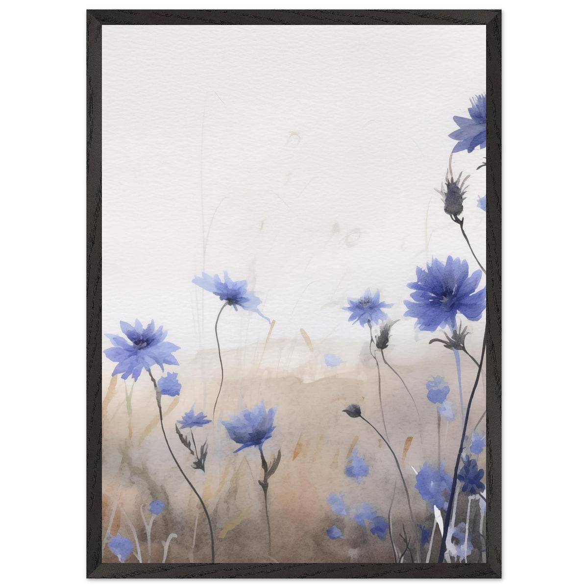 Artfulprints Poster met Lijst Flower aquarel 3  - 50x70 cm - Blauw