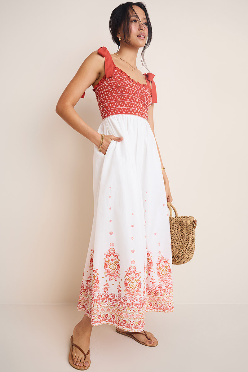 Reese Color Block Smocked Midi Dress