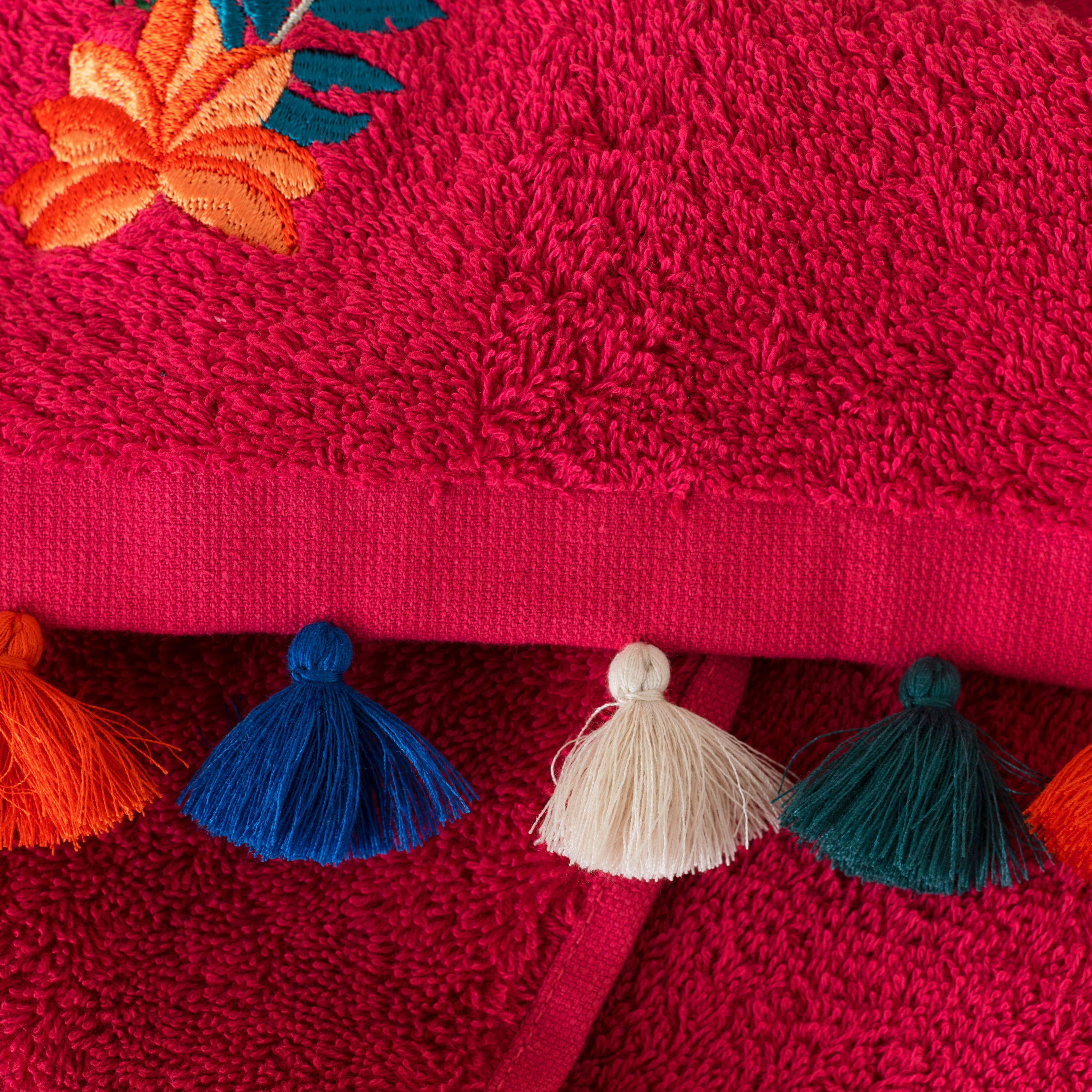 BALATA - Serviette invité bouclette de coton bouclette brodé rouge 30x50