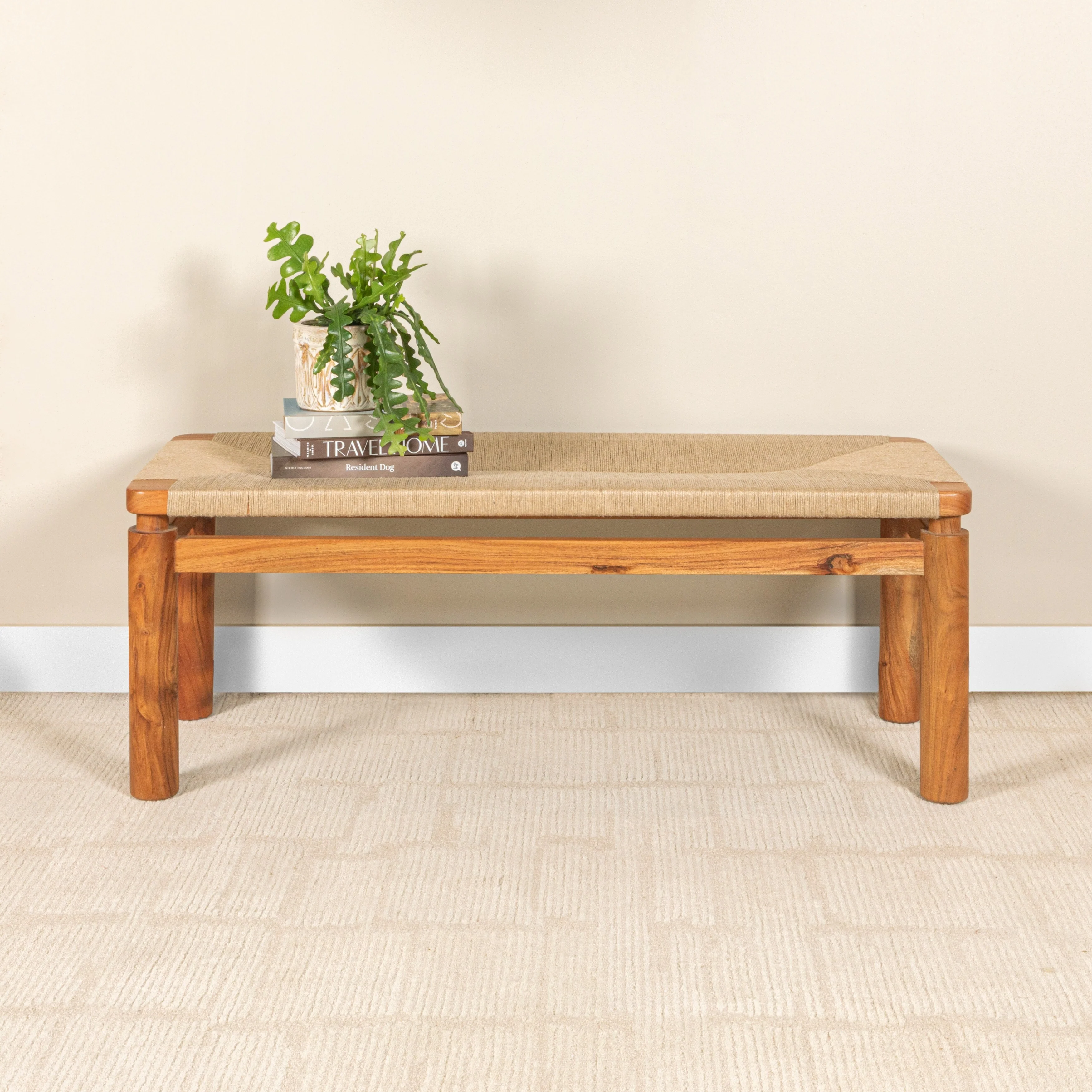 Acacia Wood and Jute Bench - 19.0H