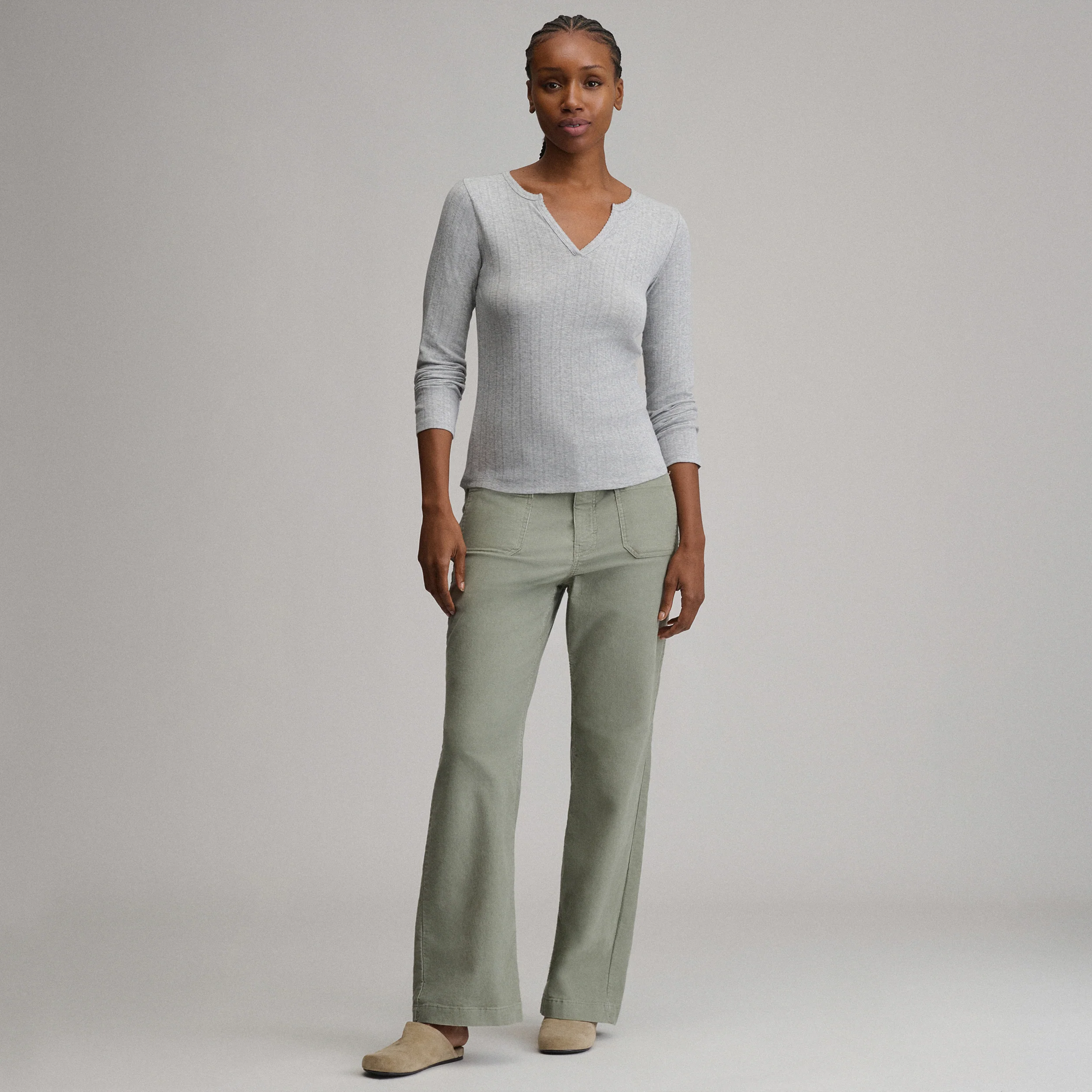 Women's Pointelle Notch-Neck Long-Sleeve Crew