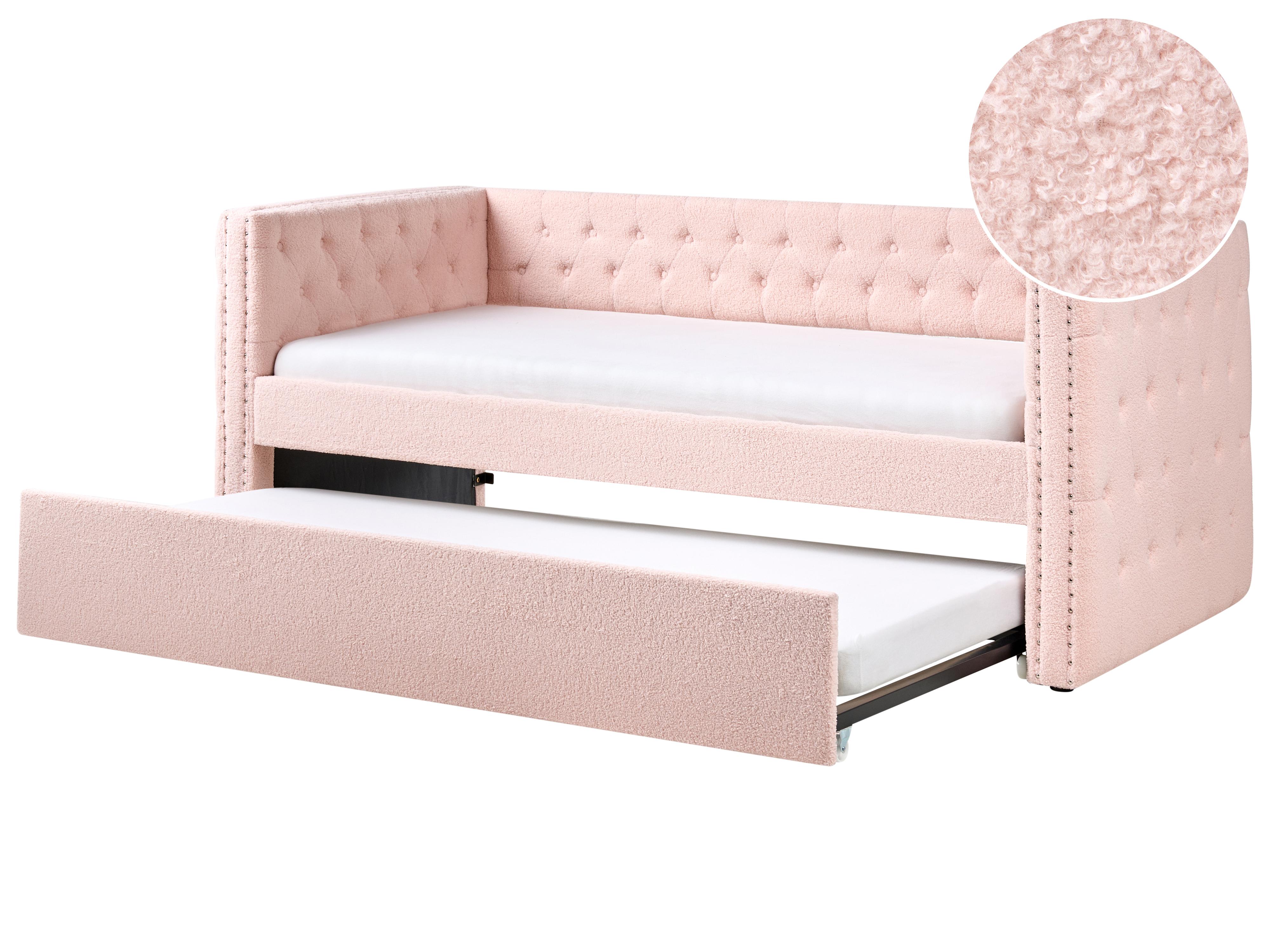 Trundle Bed Boucle GASSIN 90 x 200 cm (EU Single) Pastel Pink