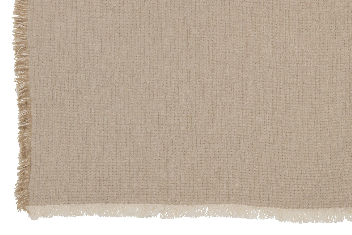 J-Line plaid Franjes Mousseline - katoen - donkerbeige - 130 x 180 cm