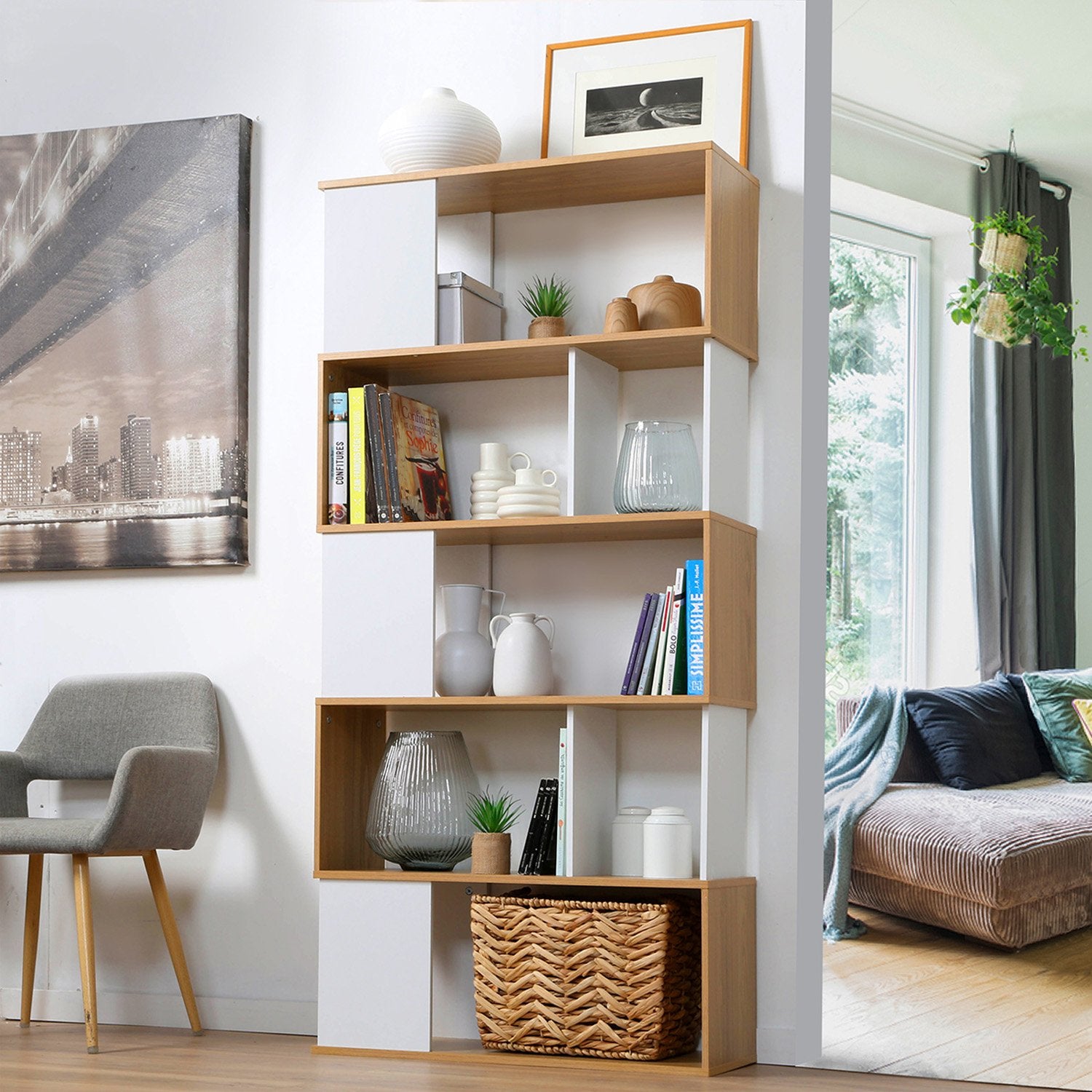 Calicosy - Boekenkast - Wit en Eikenlook - B80 x H173,5 cm