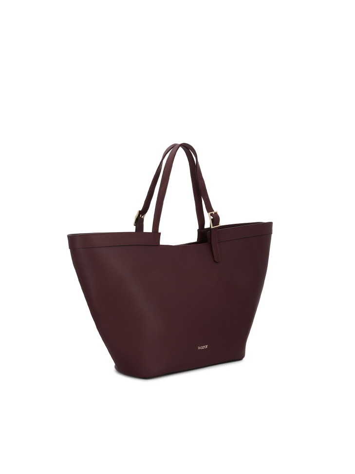 Maroon leather handbag with logo