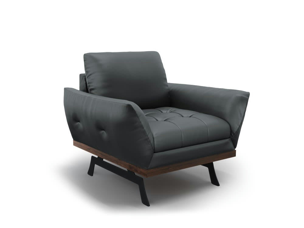 OLIVIER - Fauteuil 1 place en cuir gris