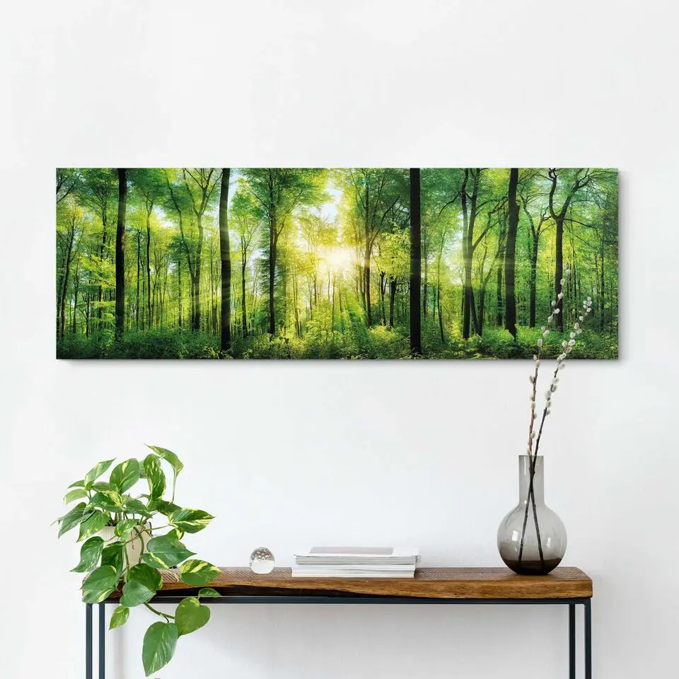 Schilderij Zomer bos - 40 x 118 - Groen