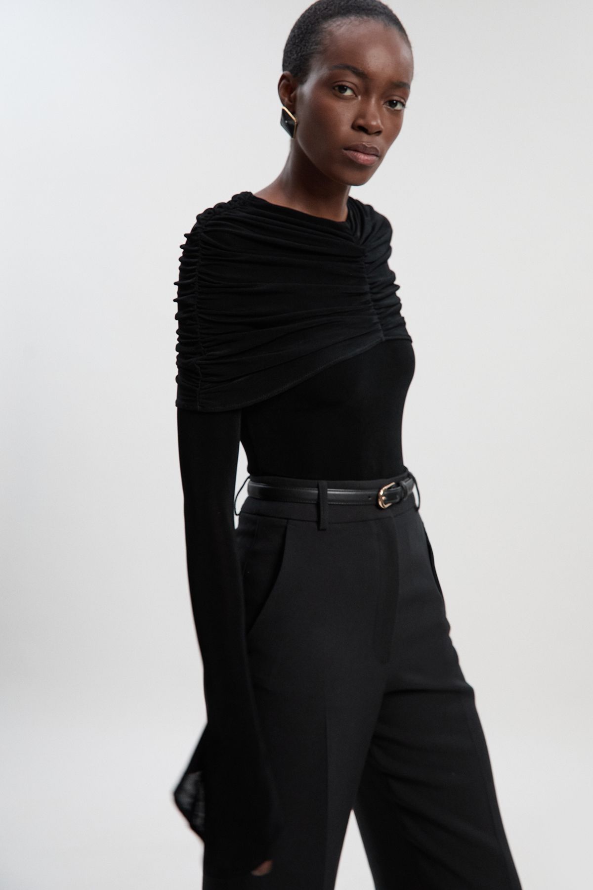 KarenMillen Drapey Crepe Detail Flare Sleeve Bodysuit