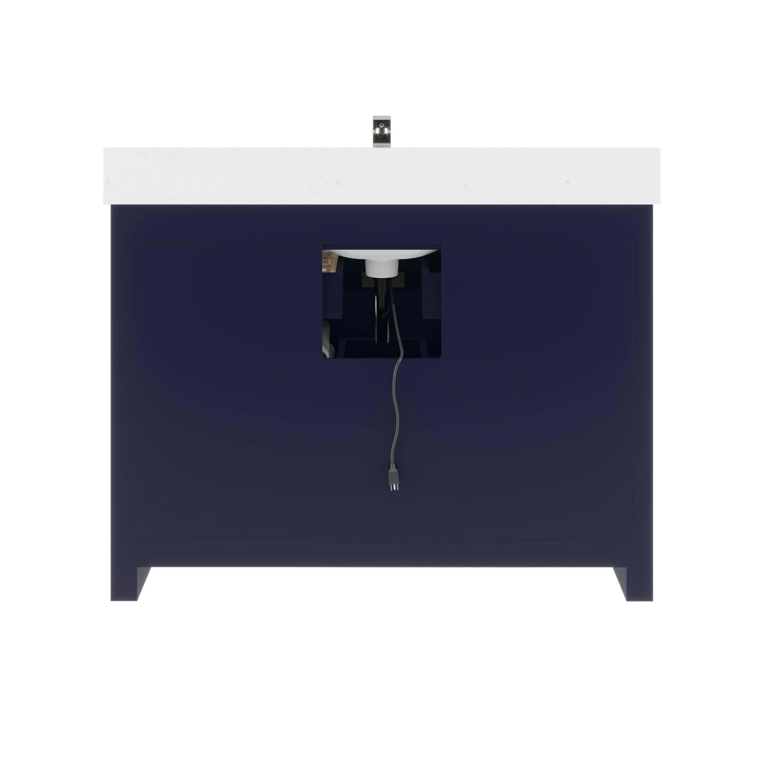 Urban Bathe Rio II Undermount Single Sink Stone Top Bathroom Vanity with Drawer Organizer, Navy Blue, 48-in