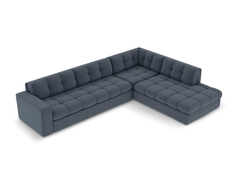 JUSTIN - Canapé d'angle 5 places en tissu structuré bleu foncé
