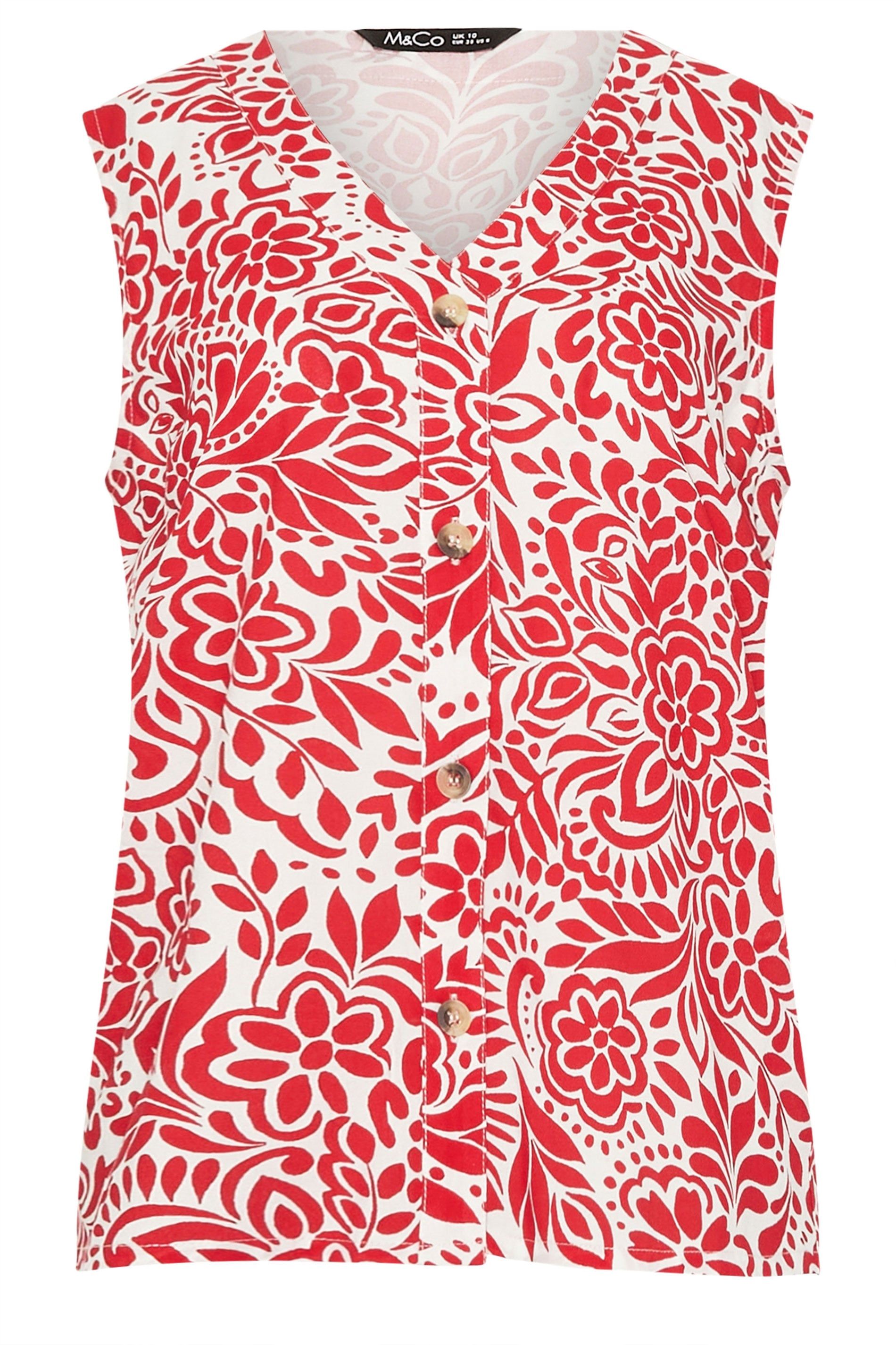 M&Co Printed Button Front Vest Top