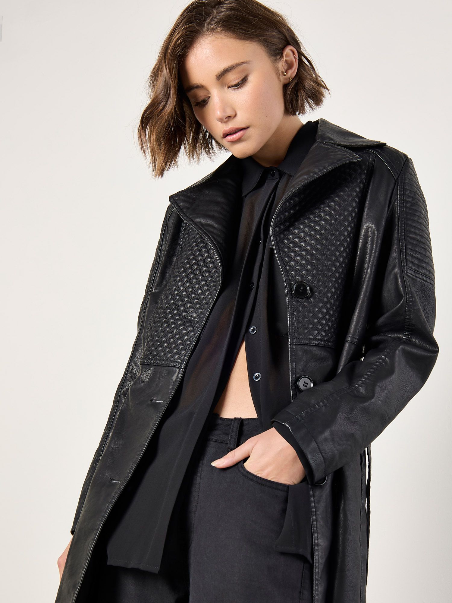 Apricot Faux Leather Biker Trench Coat