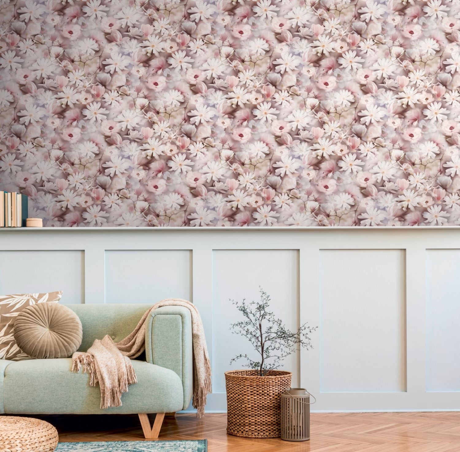 Livingwalls behang bloemmotief meerkleurig, wit, roze en groen - 53 cm x 10.05 m - AS-387222