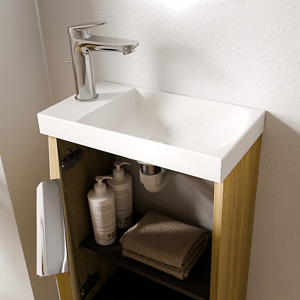 Meuble vasque Beige strié de salle de bain 40x22x55cm (LxPxH)   vasque céramique, Poignée Chrome - TIM40