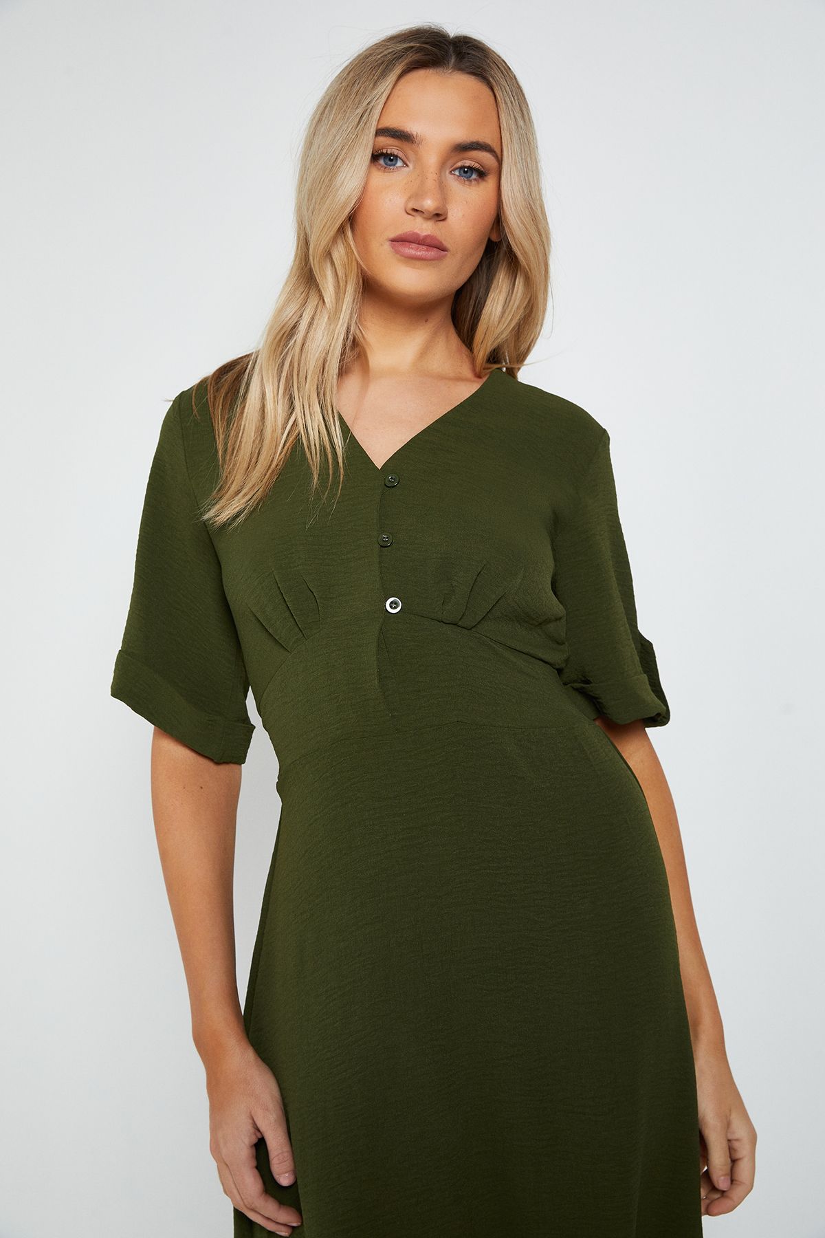 Dorothy Perkins Button Detail Shirred Back Midi Dress