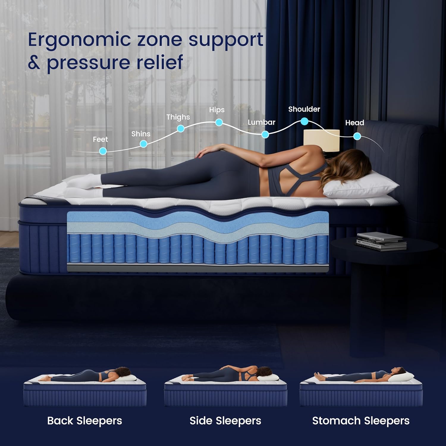 Cal King Mattress, 14 Inch California King Size Mattress in a Box, Medium Pocket Spring and Gel Memory Foam for Superior Comfort, Pressure Relief, Strong Edge Support