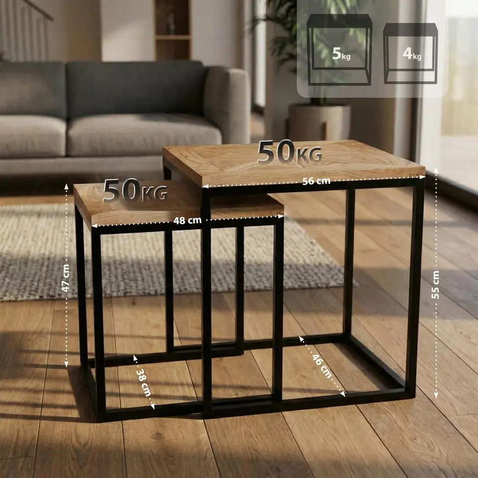 CLP Set van 2 Bijzettafel Talero zwart Frame - Hout - natura