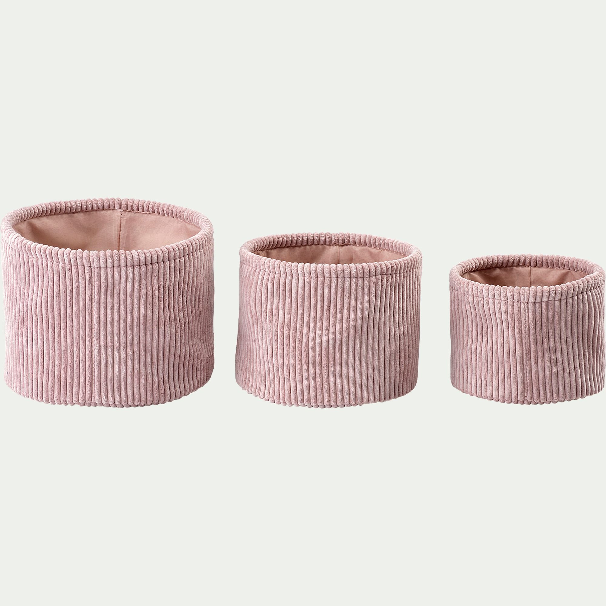 VELA - Lot de 3 paniers ronds en velours côtelé - rose
