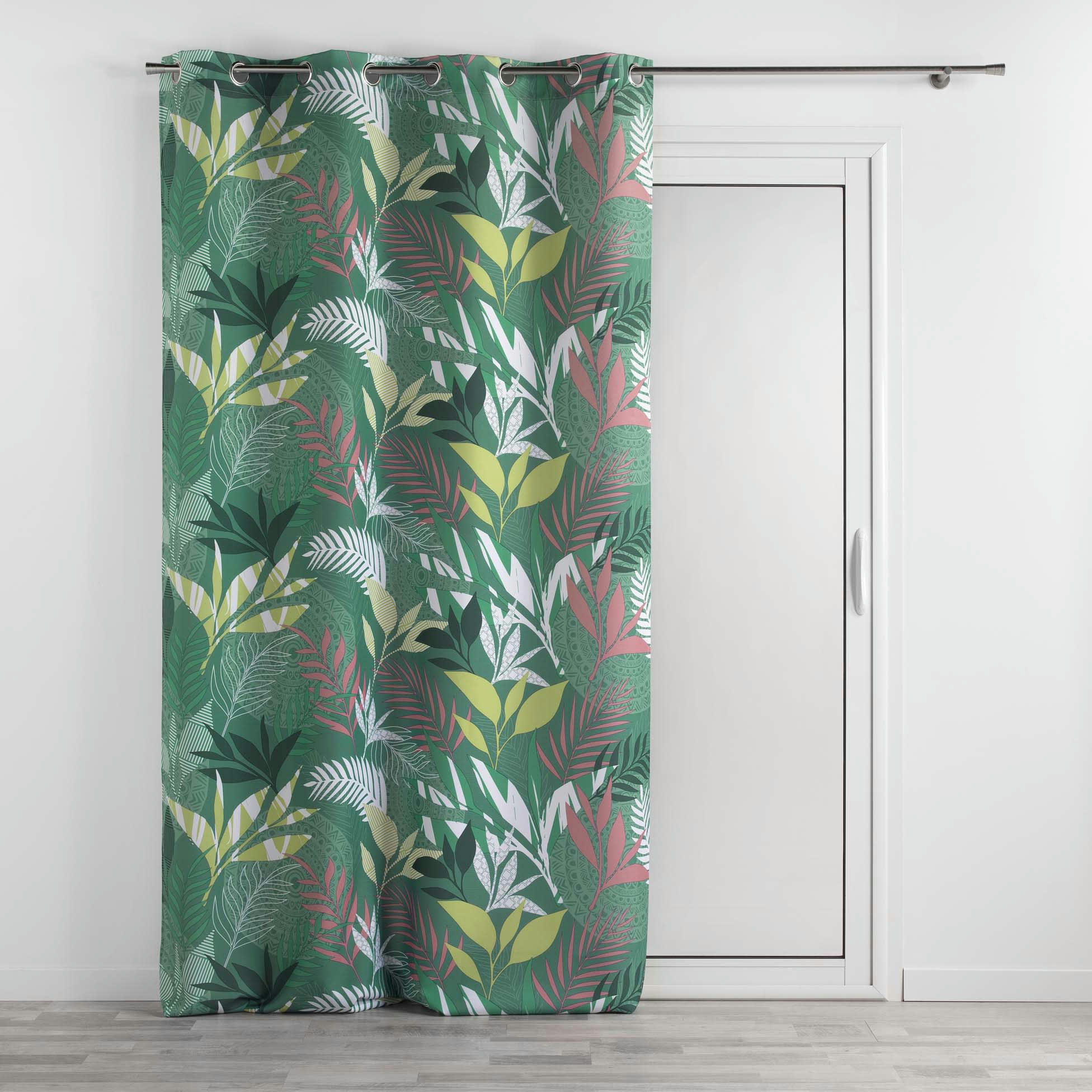 ASSANA - Rideaux à œillets imprimé polyester kaki 260x140cm