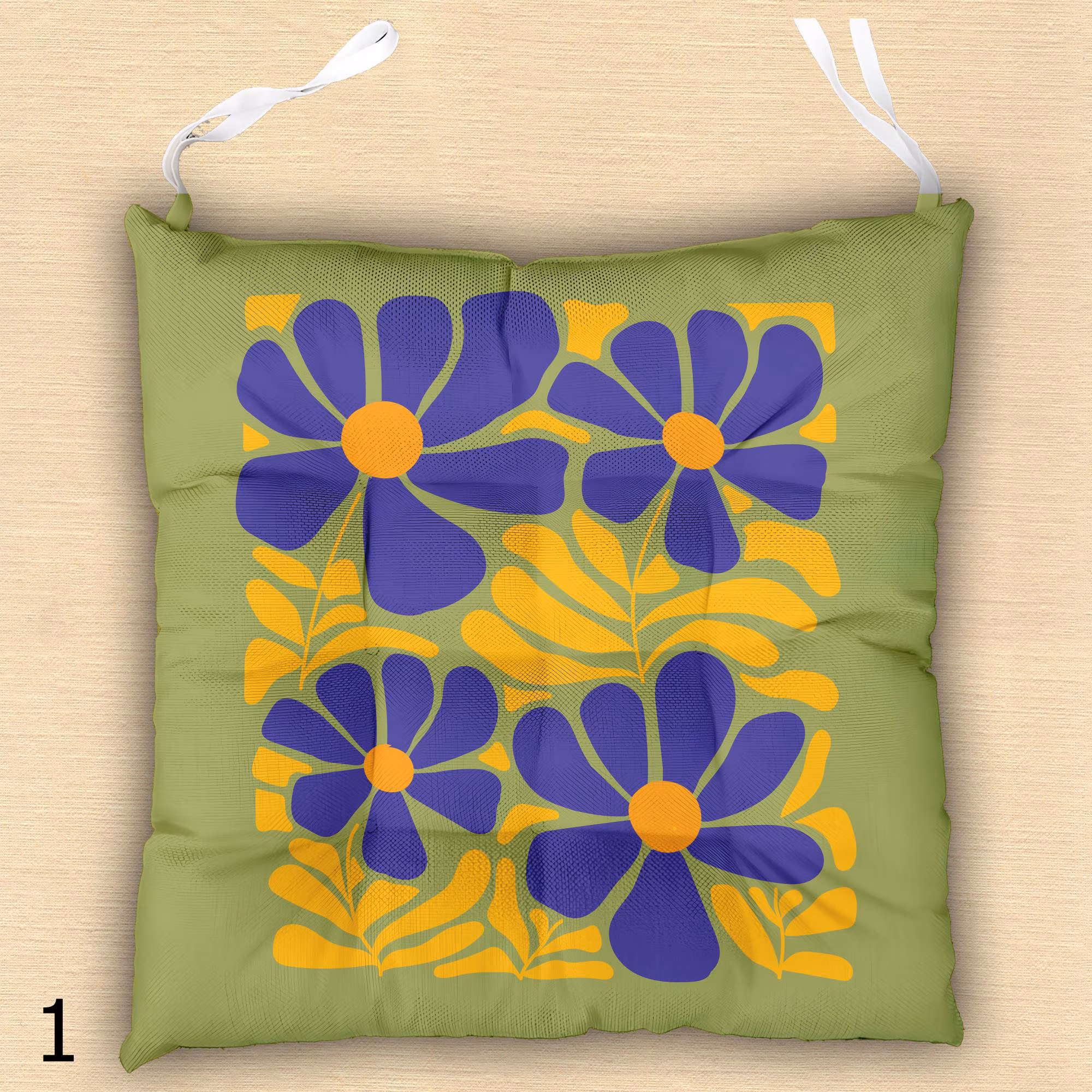 Abstract Floral Waterproof Chair Cushion, Cottagecore Floral Seat Pad