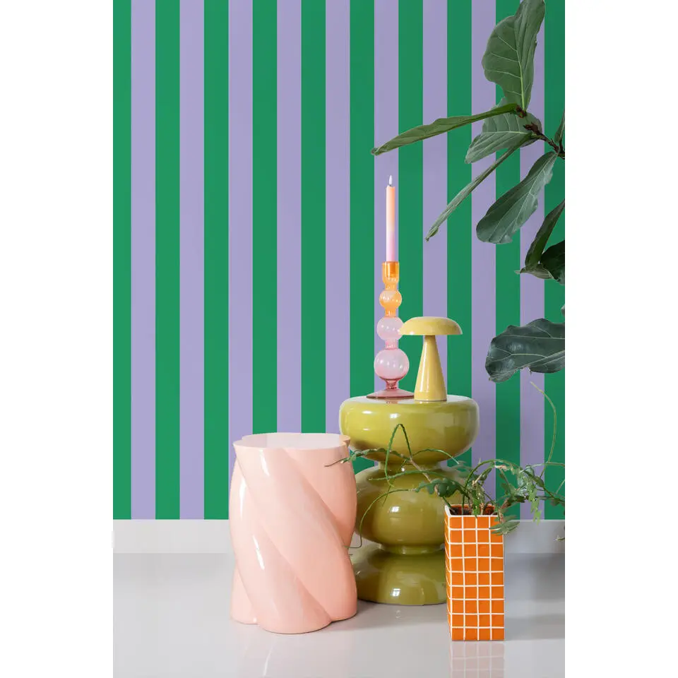 ESTAhome behang strepen groen en lila paars - 53 cm x 10.05 m