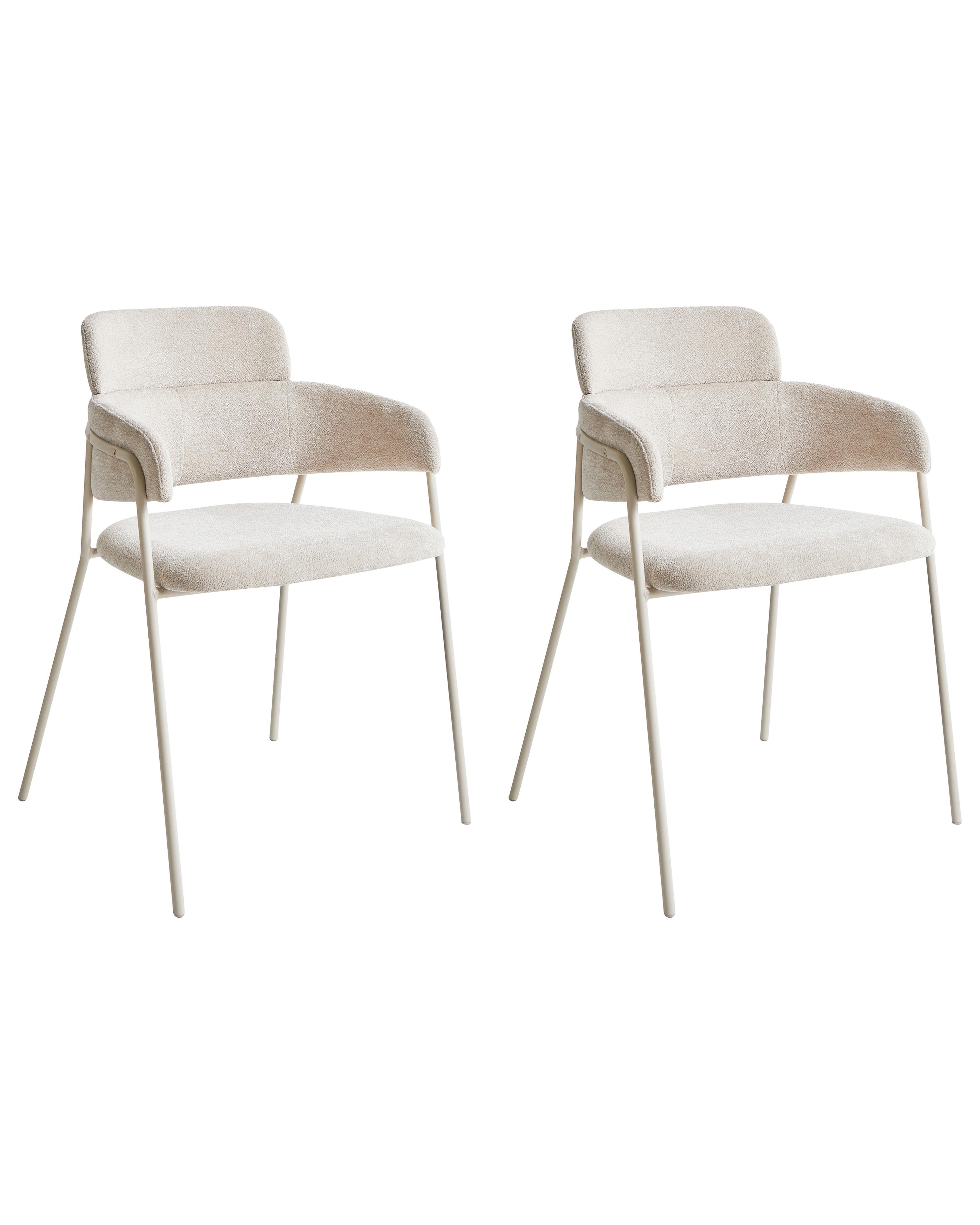 Set of 2 Dining Chairs PAONIA Chenille Light Beige