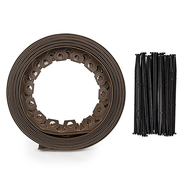 Bordure de jardin flexible marron - 3,8 cm x 10 mètres avec 20 piquets d'ancrage - GT GARDEN
