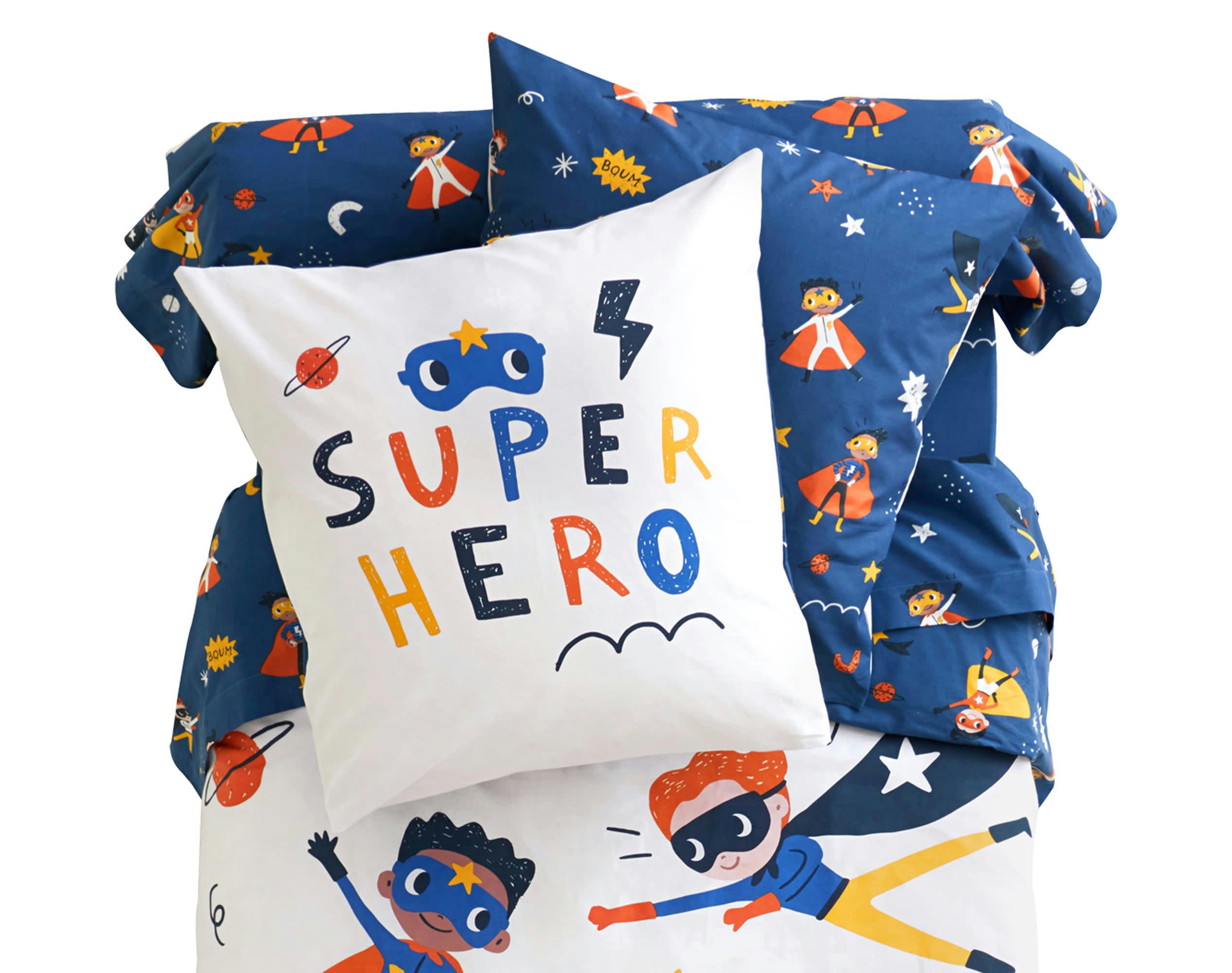 SUPER HEROS - Housse de couette enfant réversible 200x200 bleue en coton