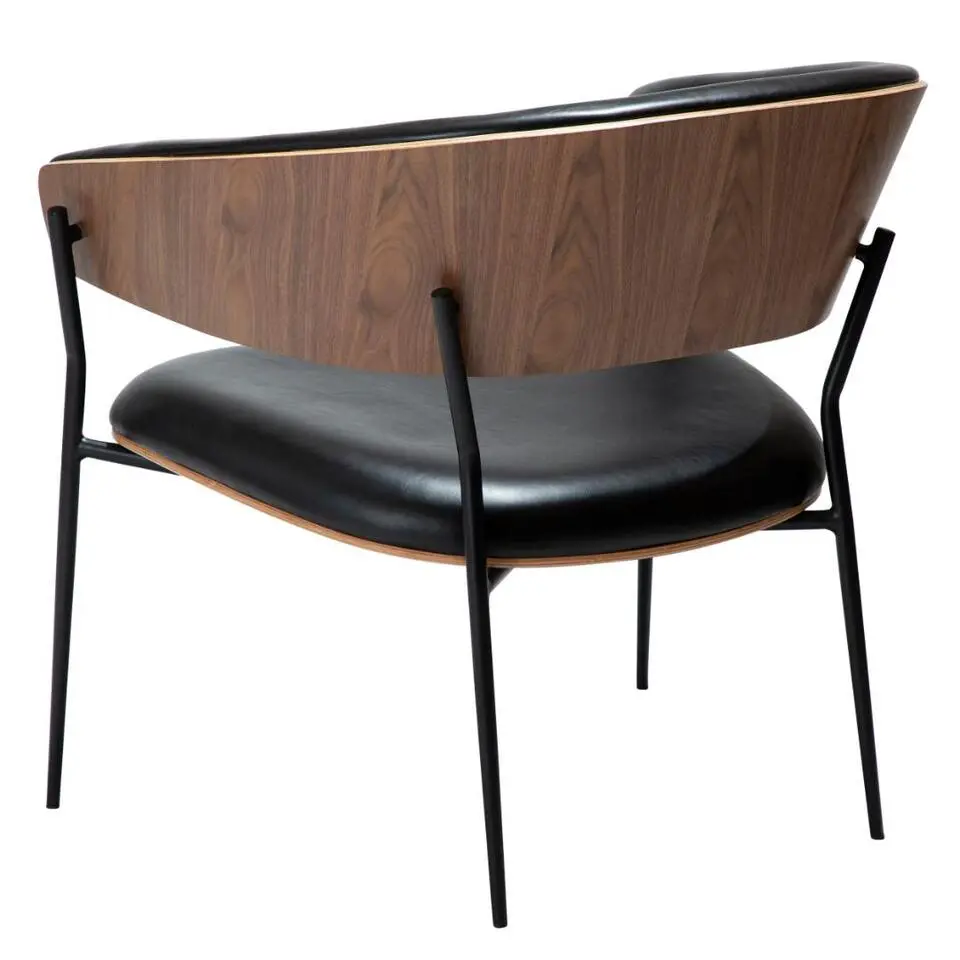 Hioshop Crib Dan-Form fauteuil met armleuningen fineer walnoot- PU-kunstleer