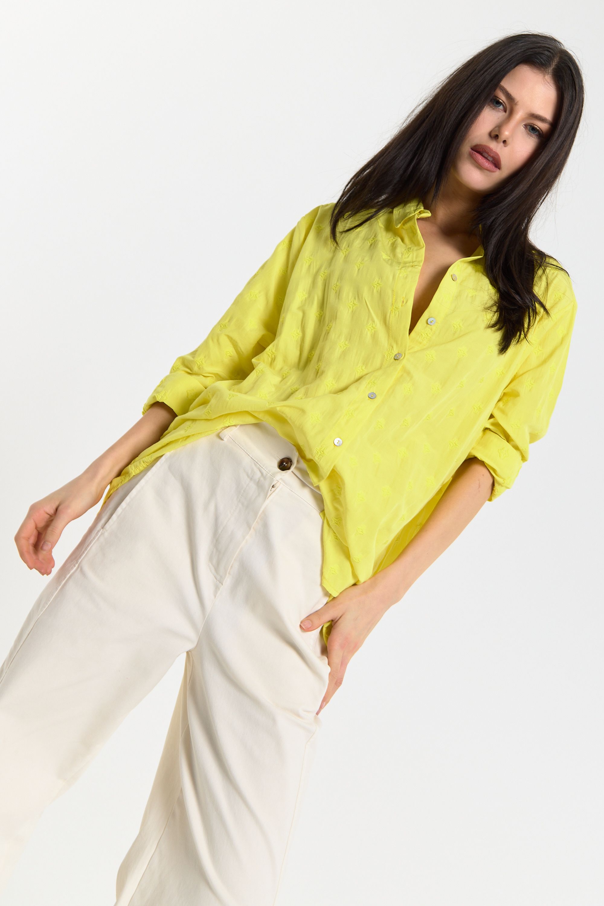 House of Holland Yellow Textured Relaxed Shirt