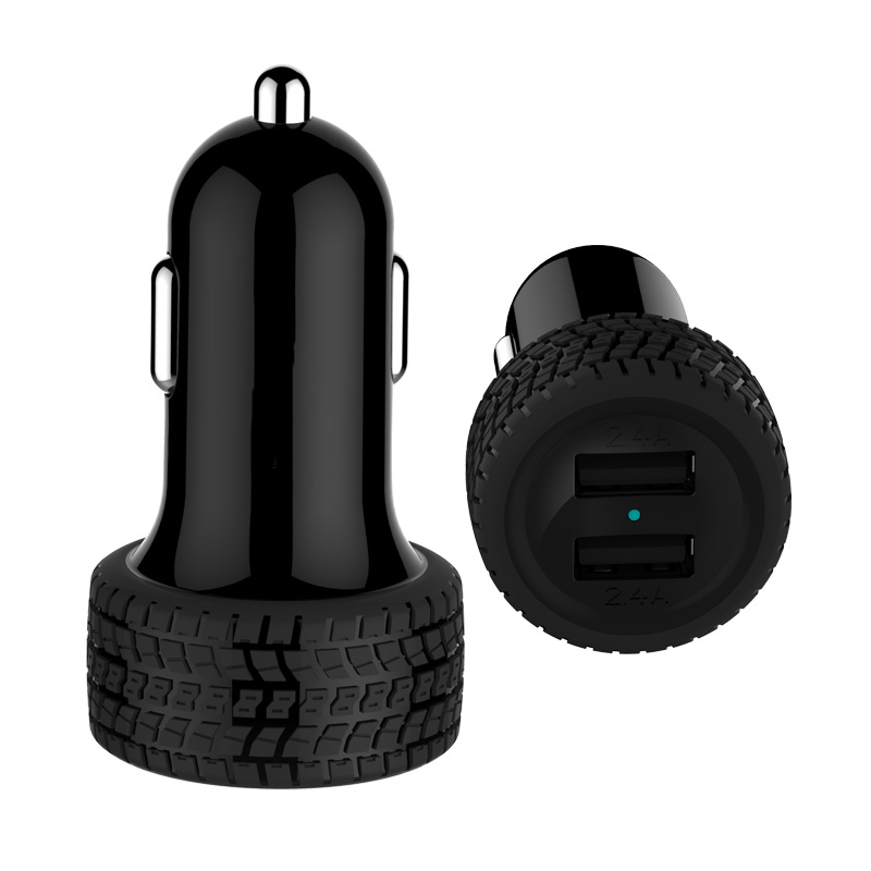 Bluehive 24 Watt Tire Pattern Car Charger with Dual USB-A Ports, Black