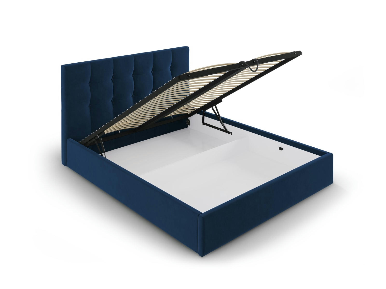 PHAEDRA - Lit coffre avec tête de lit 140x200 cm en velours bleu roi