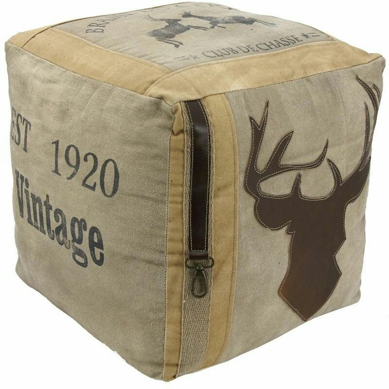 - Pouf en coton et cuir cerf