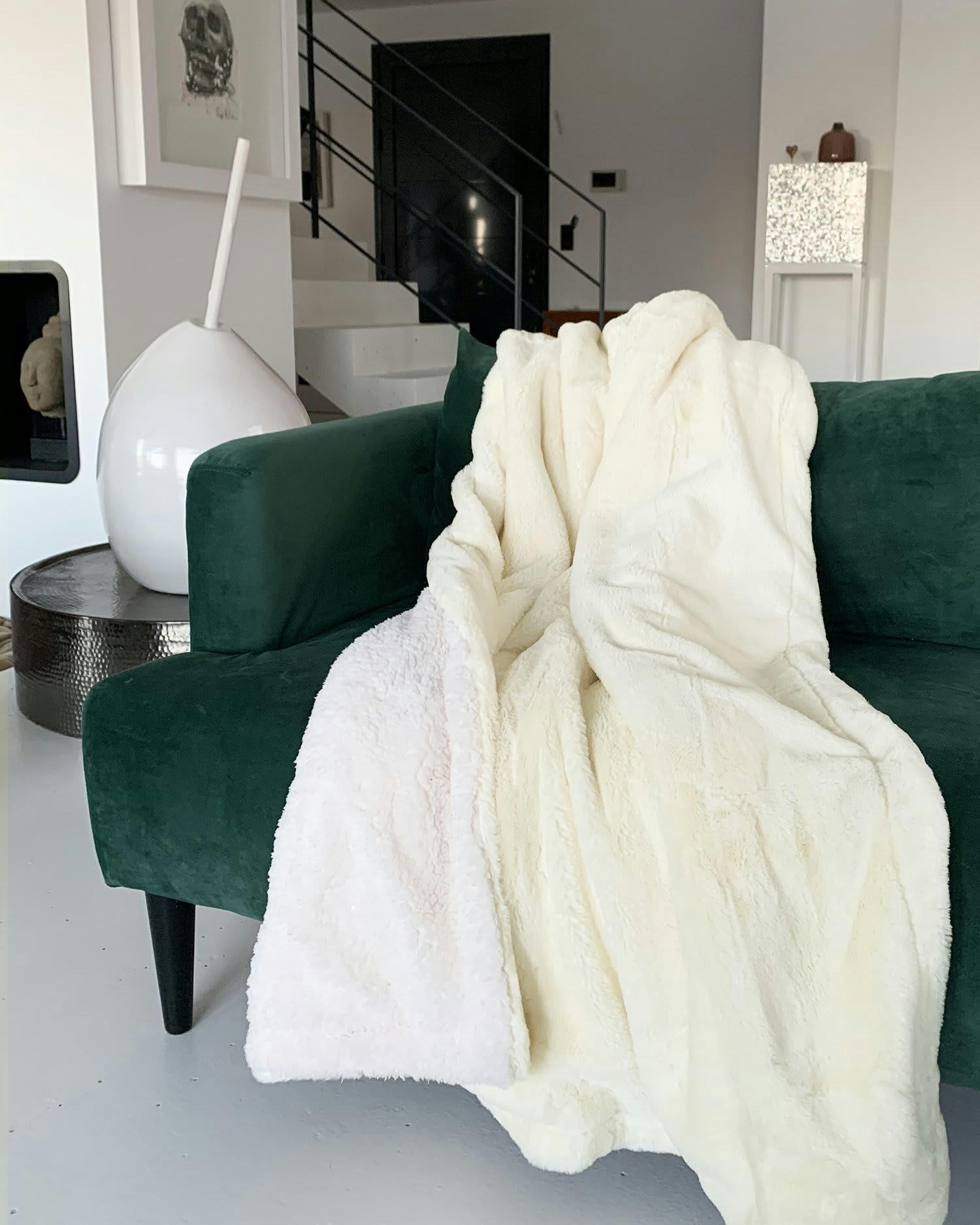 PLAID - Plaid polaire doublé imitation "Lapin" off white 130x170cm