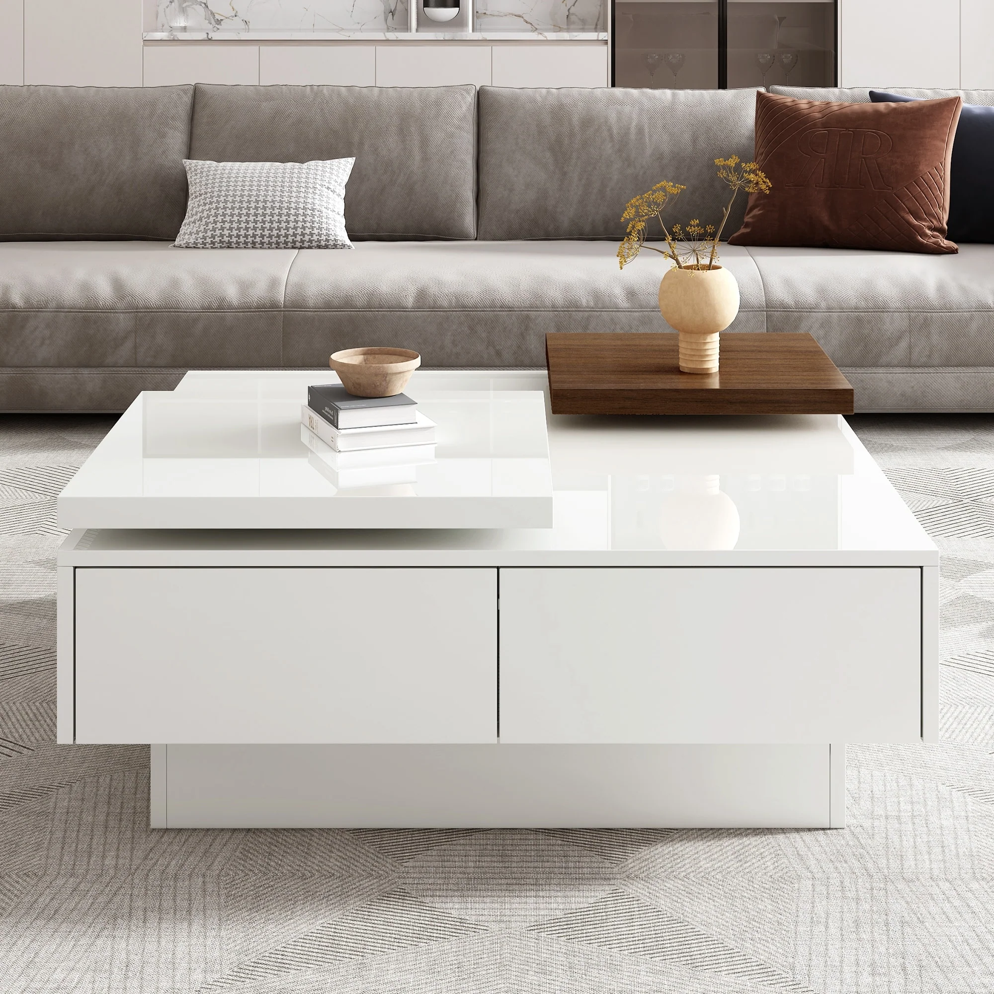 Square Wood Coffee Table with High Gloss finish