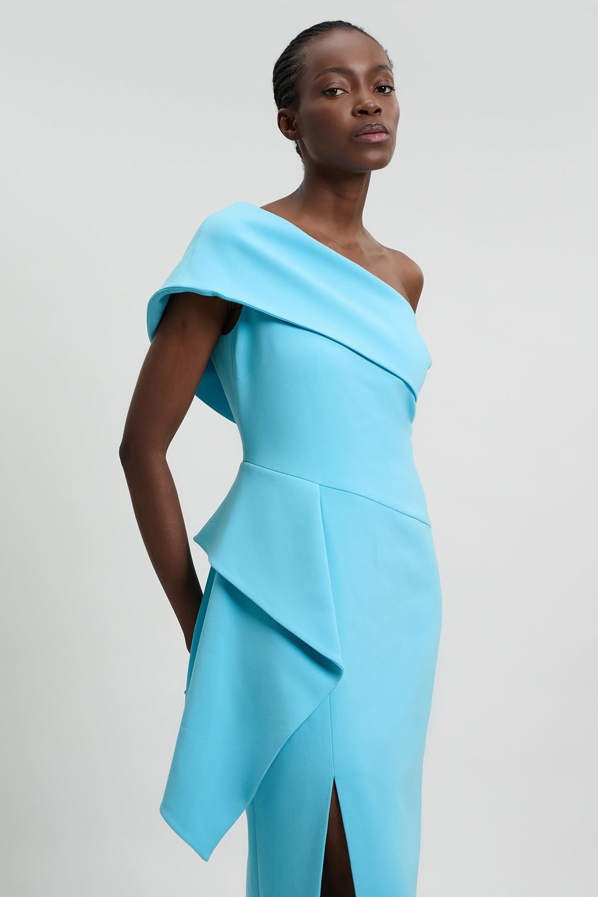 KarenMillen Compact Stretch Ruffle Detail Asymmetric Pencil Dress