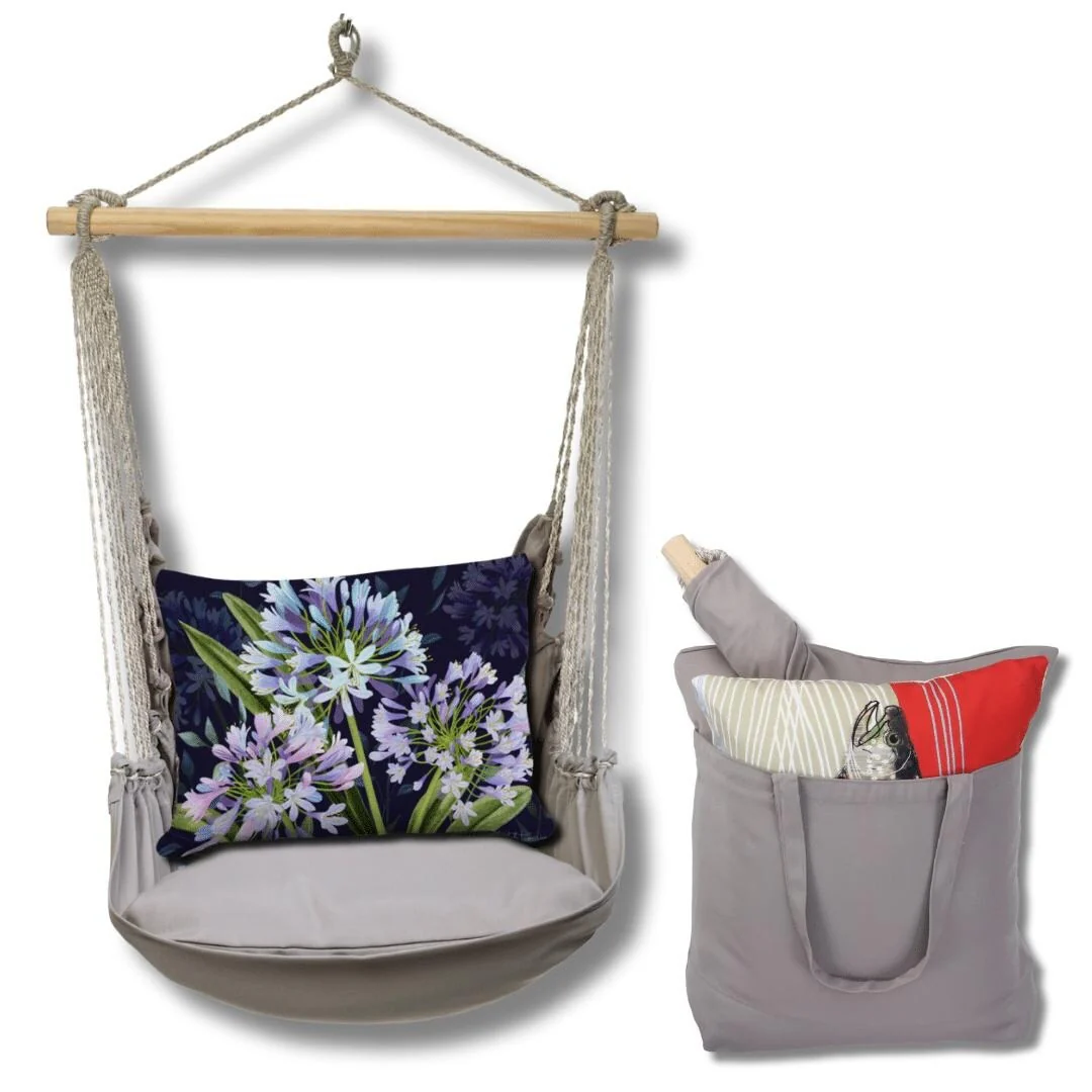 Magnolia Casual Swing Set 4 piece - Gray Solid w/ Midnight Garden Lilies